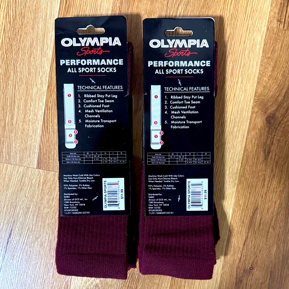 Men's Burgundy Athletic All Sports Performance Socks L (2-Pack Lot-Total 4 Pr) — image 4 of 8